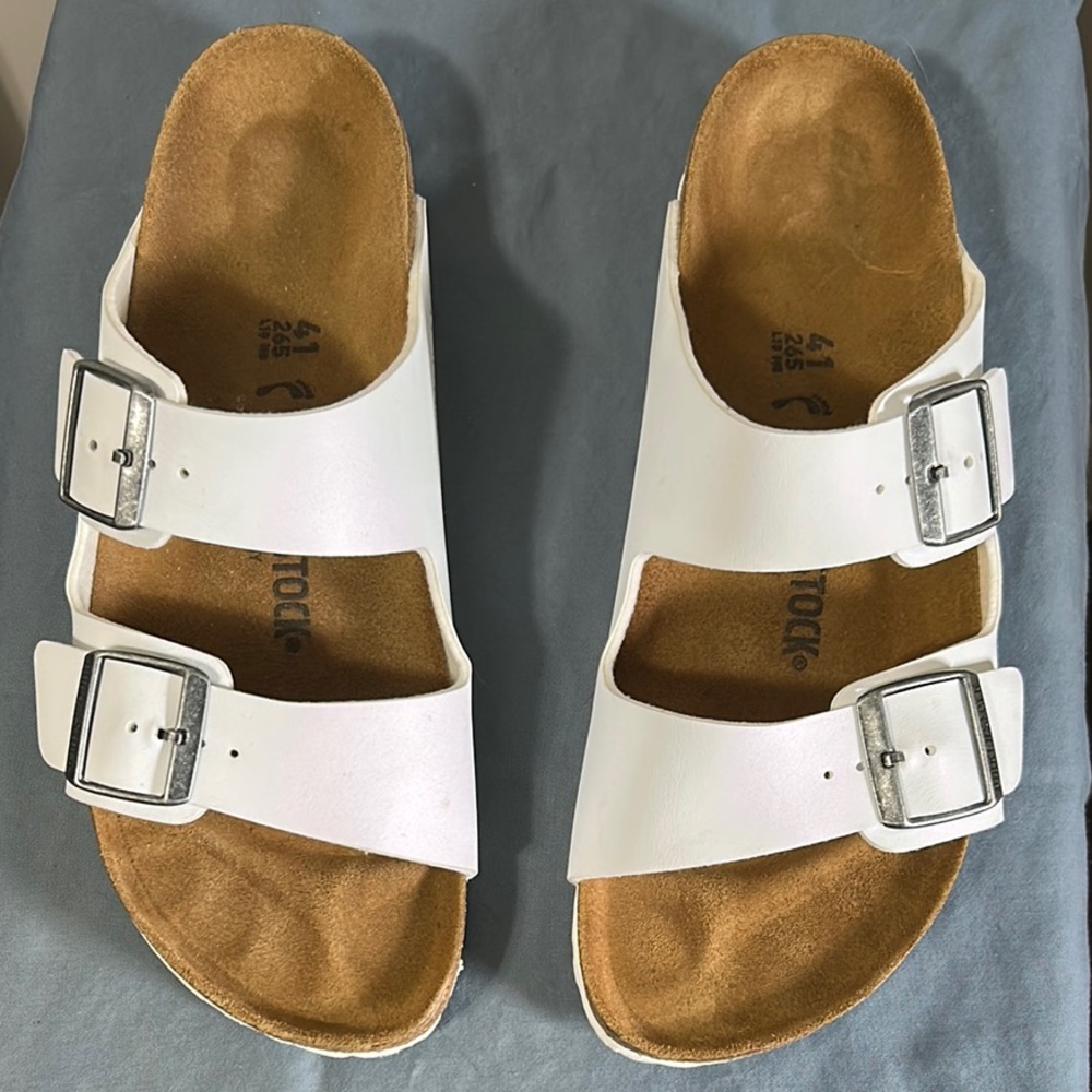 Birkenstock White and Brown Sandals with Adjustable Straps